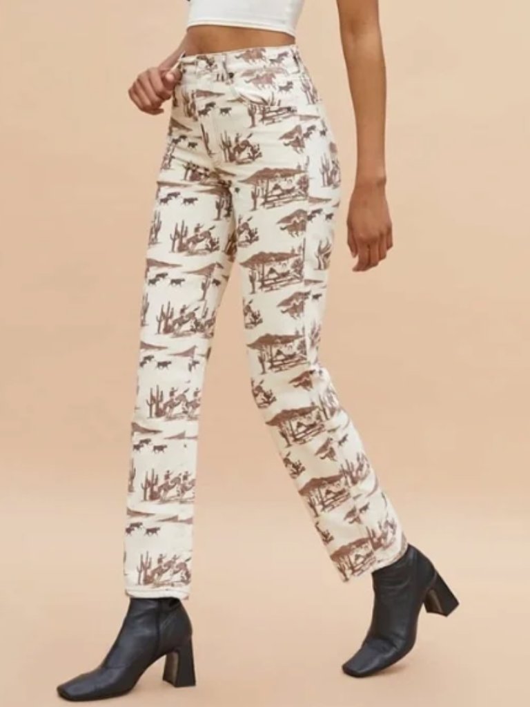 Reformation Sonora Desert Print Straight Leg Jeans Size 28 “Desert Sand”